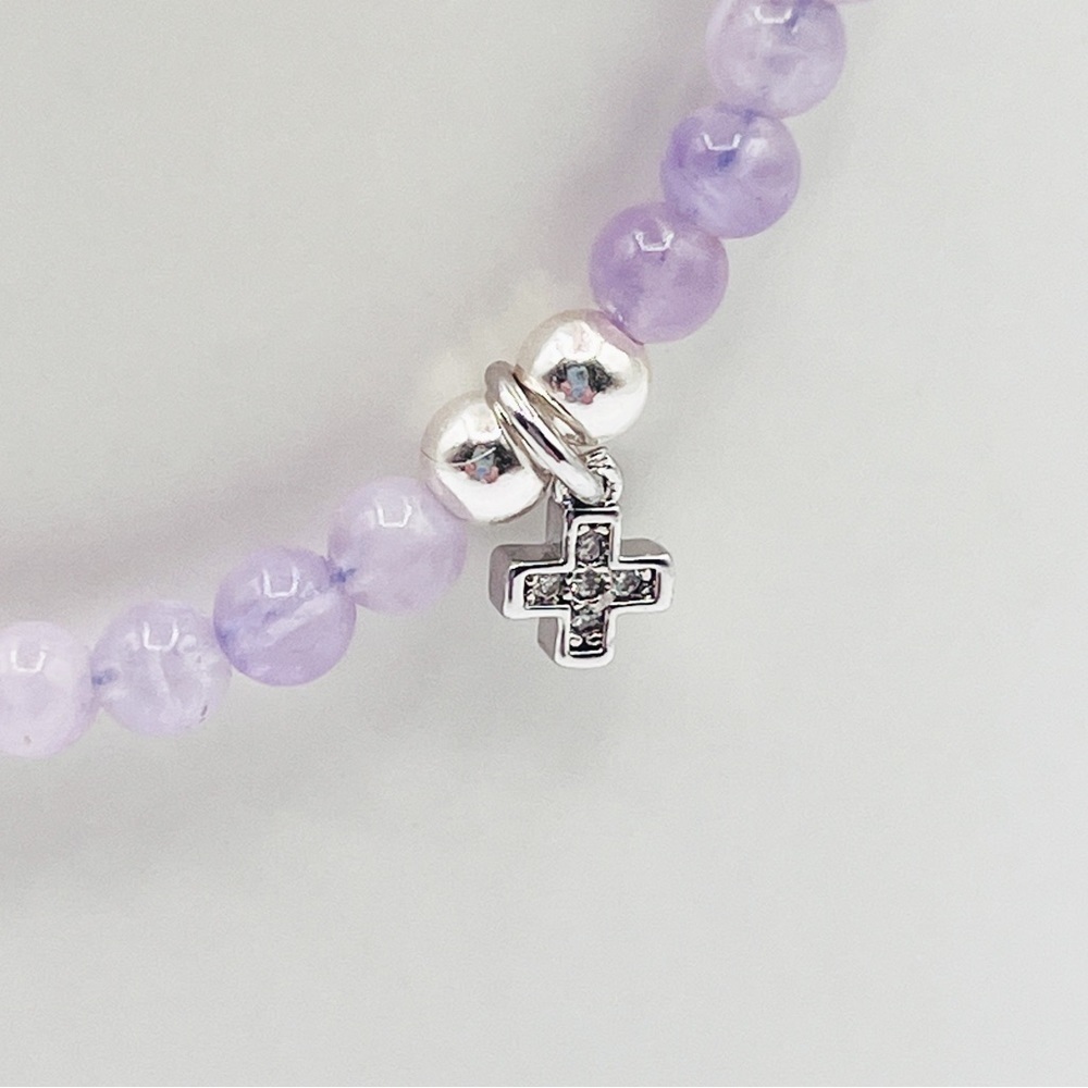 LAVENDER jade necklace with cz cross connectors - Picture 4 of 10